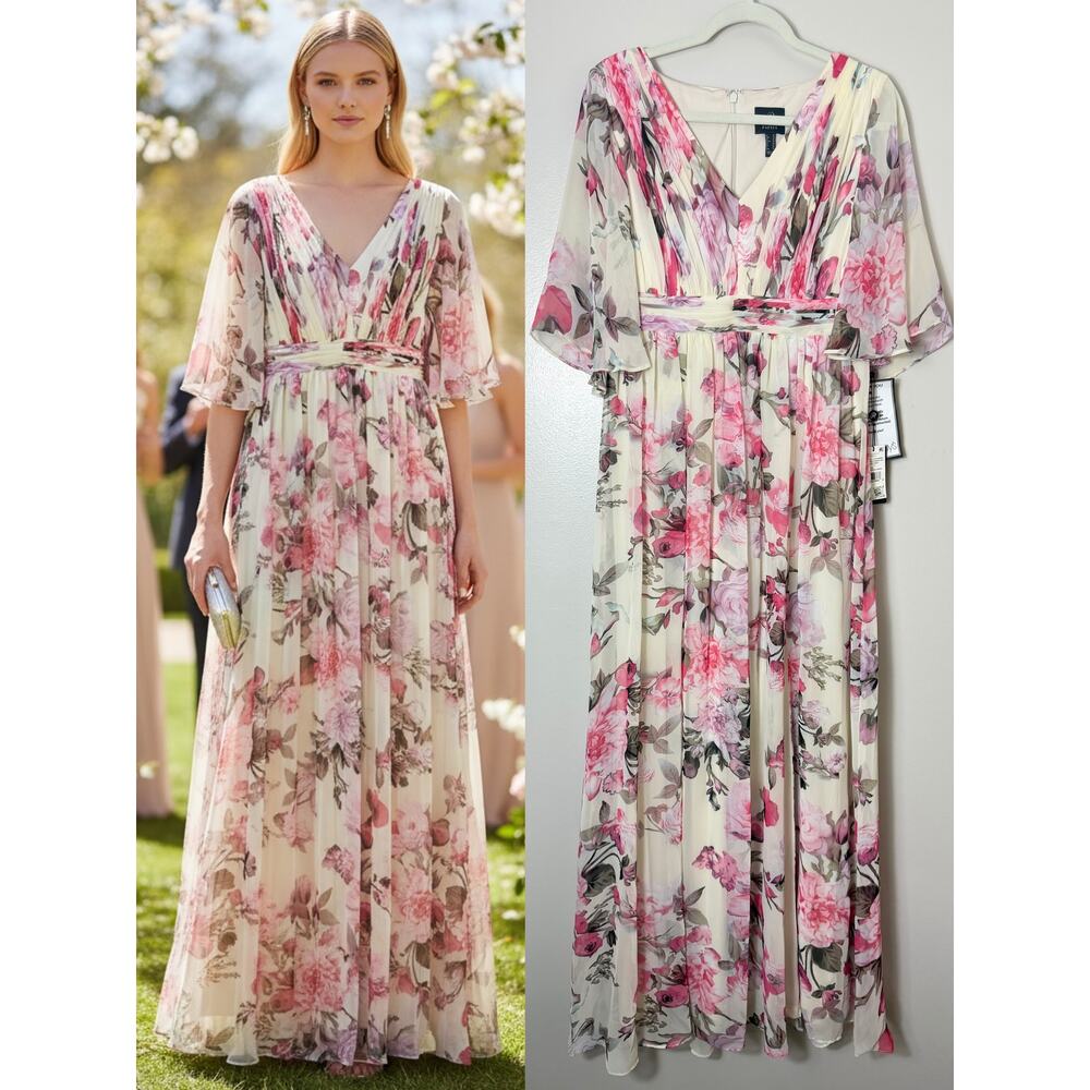 NWT ADRIANNA PAPELL DRESS PINK WEDDING GUEST MOTHER GARDEN PARTY FORMAL EVENING